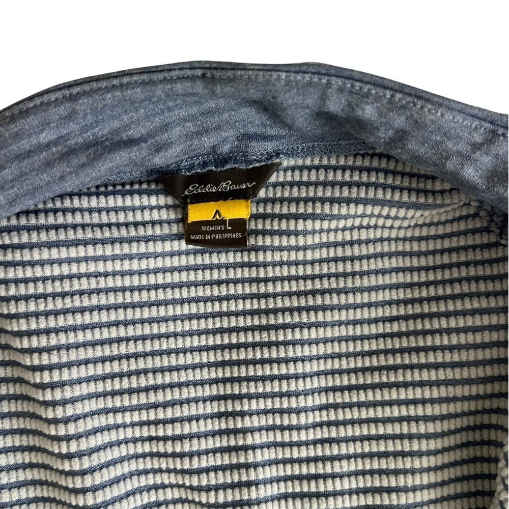 Eddie Bauer 1/4 Zip Pullover Women Blue Striped Running Large Long Sleeve - Picture 4 of 7